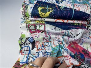 Polyesterjersey - fede motiver og slub struktur